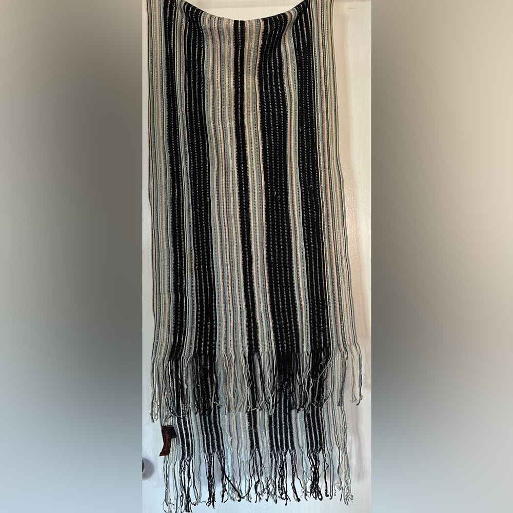 Missoni Black White and Silver Fringe Scarf